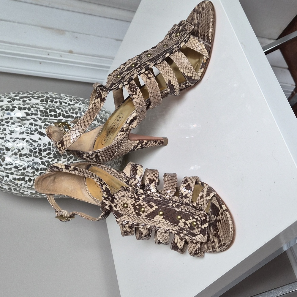 Coach Brown Snakeskin Strappy Heels
